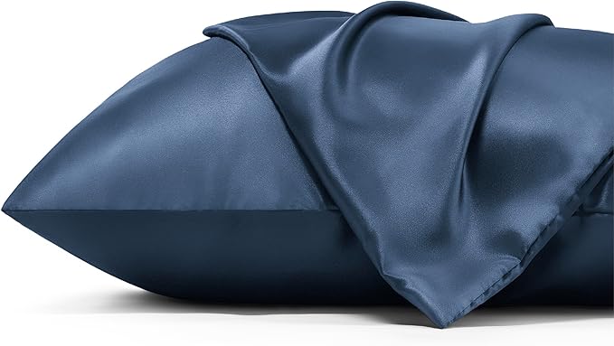 Bedsure Satin Pillowcase with Zipper, Similar to Silk Pillow Cases 2 Pack, Satin King Size Pillow Cases, Silky & Soft Pillow Covers for Hair and Skin, Gifts for Women Men, Blue, 20x36 Inches