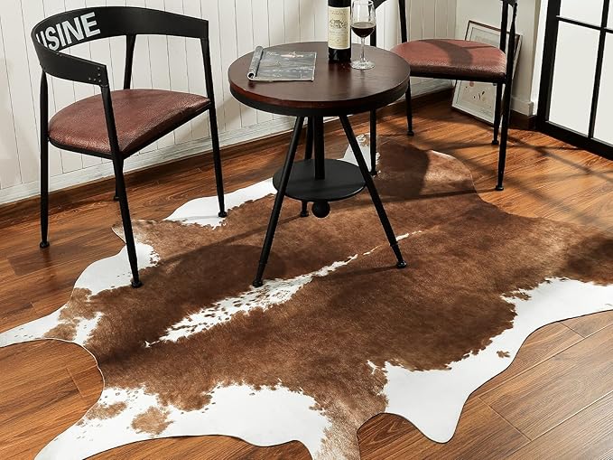 HOMORE Cowhide Rug, 3x4 Rug Small Cow Print Rug for Bedroom Faux Cow Hide Animal Print Carpet for Living Room Office Table Western Decor, Khaki Brown
