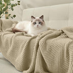 Knitted Throw Blanket 50"X60", Light Beige Knit Throws for Bed, Super Soft Boho Chevron Blankets for Couch Sofa Chair Room Decor, Textured Decorative Farmhouse Cozy Lightweight