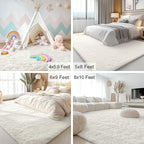 OLANLY 7x12 Machine Washable Large Area Rugs for Living Room, Bedroom, Soft Fluffy Shaggy Bedside Rug, Indoor Floor Carpet for Kids Girls and Boys, Dorms, Nursery, Home Decor Aesthetic, Ivory