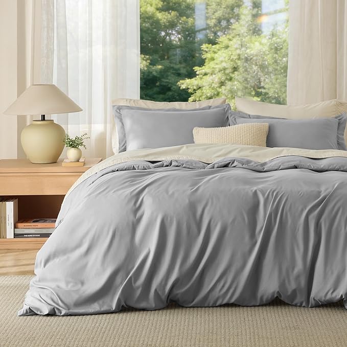 Bedsure Duvet Cover California King Size - Soft Double Brushed Bedding Set for Kids & Adults, Zipper Closure, 3 Pieces, Includes 1 Duvet Cover (104"x98") & 2 Pillow Shams, NO Comforter, Grey