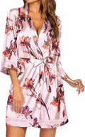 Ekouaer Women's Lace-Trim Silk Robes Bride Bridesmaid Kimono Satin Bathrobe V Neck Sleepwear with 3/4 Sleeve
