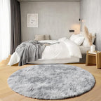 ONASAR Tie-Dyed Light Grey Round Area Rug 4ft, Ultra Soft Bedroom Circle Rugs for Kids Girls Teen Room, Fluffy Plush Shaggy Carpet Floor Mats for Baby Nursery Living Room Playroom Home Decor