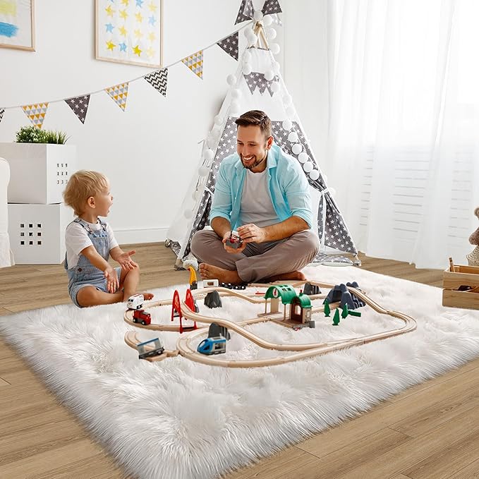 White Faux Fur Rug 3x5 Faux Sheepskin Rugs for Living Room Fluffy Washable Area Rugs for Bedroom Nursery Room Luxury Room Decor Furry Fuzzy Rug Rectangle Carpet