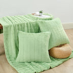 Striped Throw Blanket and Pillow Covers Set (No Inserts) for Couch and Bed, Plush Warm Lightweight Fuzzy Faux Fur Blanket for All Seasons (50" x 60", Light Green)