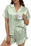 Silk Pajamas for Women Button Down 2 Piece Satin Pjs Shorts Set Ruffle Notch Collar Sleepwear Loungewear