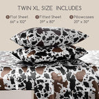 MR&HM Satin Sheets with Elastic Corner Straps, Twin XL Size 3-Piece Silky Bedding Set, Deep Pocket 15 Inches, Good for Hair & Skin (Twin XL, Cow Print)