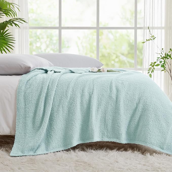 CYMULA Knit Throw Blanket for Couch Sky Blue - Super Soft Lightweight Plush Fuzzy Fluffy Cozy Blankets and Throws for Sofa Bed, 50 x 60 inches