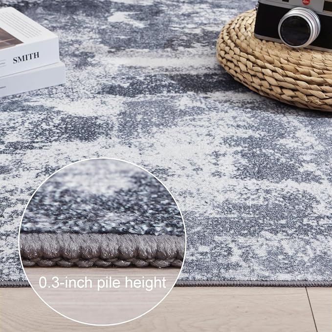 Area Rug 6x9 Washable Rugs Modern Abstract Area Rug Soft Non-Slip Non-Shedding Faux Wool Stain Resistant Floor Carpets for Living Room Bedroom Dining Room Kids Room Home Office (Grey)
