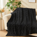 NEWCOSPLAY Super Soft Twin Blanket Black Premium Silky Flannel Fleece 3D Checkered Lightweight Bed Blanket All Season Use (Black Checkered, Twin(60"x80"))