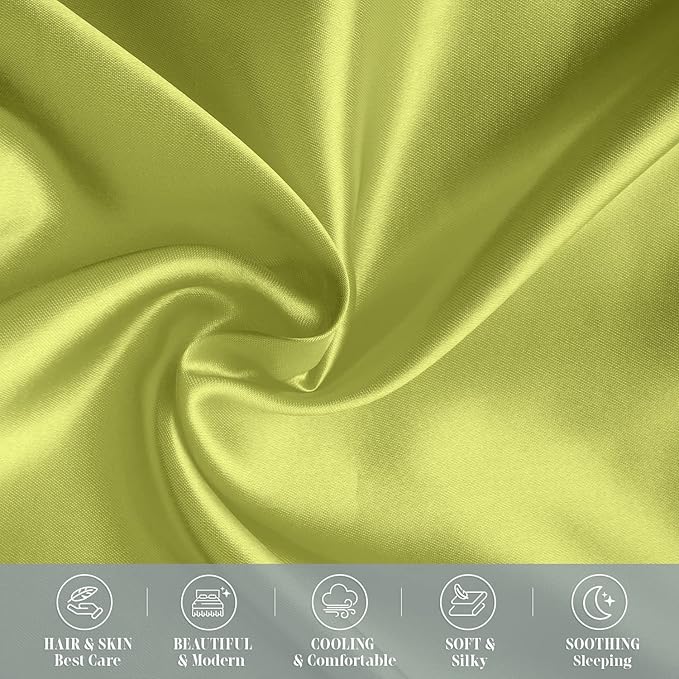 Elegant Comfort 2-Pack Cooling Viscose Satin Pillowcase Set with Hidden Zipper Closure, Silky Smooth for Best Hair and Skin Care-Beautiful Gift Box-2-Piece Satin Pillowcase Set, King, Pistachio Green