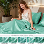 Love's cabin Satin Queen Sheets Set - 4 Piece Aqua Silky Bed Sheets with Deep Pocket, Luxury Silk Feel Satin Queen Size Sheet Set (1 Flat Sheet,1 Fitted Sheet,2 Pillow Cases)