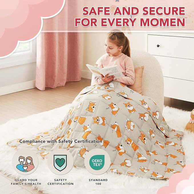 CuteKing Weighted Blanket (7lbs, 40"x 60", CuteDog) Heavy Blanket for 60-80lbs, Weighted Blanket for Cooling & Heating with Premium Glass Beads, Thick Blanket All-Season