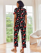 Ekouaer Silk Satin Pajamas Set Women Short Sleeve Sleepwear Soft Button Down Loungewear Pjs Set