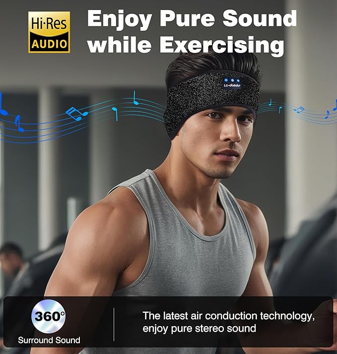 LC-dolida Sleep Headphones Wireless Bluetooth Headband Headphones for Sleeping Music Band Cozy Sleep Mask with Thin HD Stereo Speakers Perfect for Side Sleepers(Taupe)