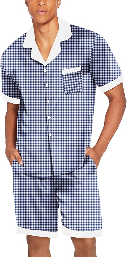 Ekouaer Men Satin Silk Pajamas Set with Pockets Sleepwear Shorts Satin Summer Loungewear 2 Piece Button Down Set S-3XL
