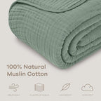 Comfy Cubs Muslin Blanket for Adults Queen 90" x 90" - 6 Layer Soft, Breathable & Lightweight Muslin Adult Blanket - Machine Washable & Designed in The US Bedding for All Seasons - Fern