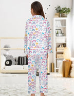 EPLAZA Kids Satin Pajamas Sets Girls Boys Button-Down Silky Pajamas Sleepwear with Hairband Eye Mask Hair Tie