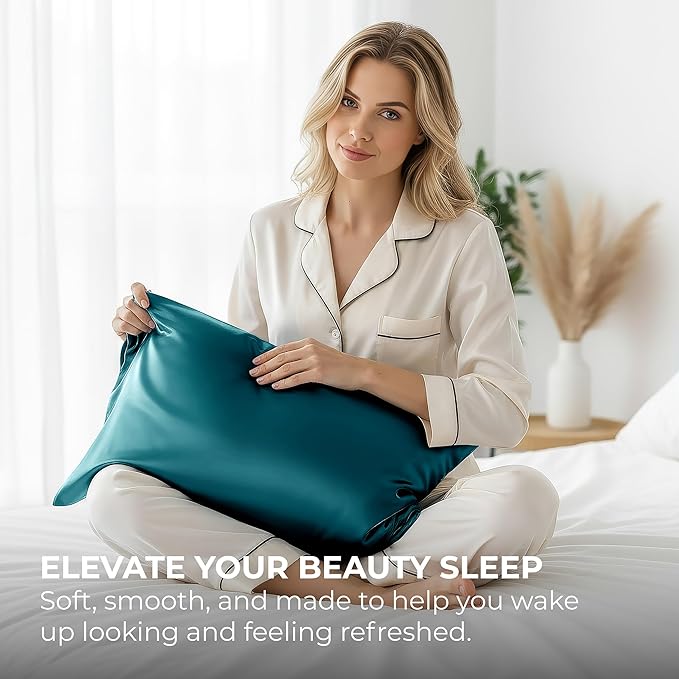 Pure Bedding Satin Pillowcase 2 Pack - King Size (20"x40", Teal) - Silky Pillow Cases for Hair and Skin - Satin Pillow Covers with Envelope Closure - Extra Soft Premium Microfiber