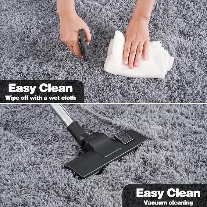 KING DARE Grey Fluffy Area Rug 8x10, Ultra Soft Large Shag Living Room Rug Fuzzy Carpet, Non-Slip Plush Modern Floor Rug for Kids Boys Girls Room Bedroom Home Decor Aesthetic