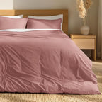 Bare Home 100% Organic Cotton Full Duvet Cover Set - Crisp Percale Weave - Lightweight & Breathable - Cooling Duvet Cover Set (Full, Dusty Rose)