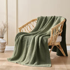 Chunky Knit Olive Green Throw Blanket 60"x80",Soft Cozy Knitted Blanket for Couch Sofa Bed, Cute Decorative Spring Throw for Living Room