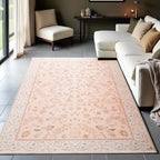 CRYPTOLITE Area Rug 4x6, Washable Faux Wool Throw Rugs for Living Room, Non Slip Low Pile Vintage Boho Carpet for Dining Room, Home Office, Bedroom, Kids Room, Bedside (Cinnamon)