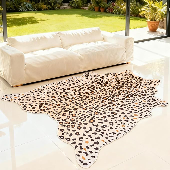 Leopard Rug, Cheetah Print Area Rug 5.2x6.5 Feet Faux Animal Print Skin Carpet for Living Room Bedroom Home Decor