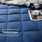 HIG 3pc Navy King Size Comforter Set -All Season Reversible Down Alternative Comforter with Two Shams -Quilted Duvet Insert with Corner Tabs - Diamond Stitched Blanket - Breathable, Soft, Fluffy