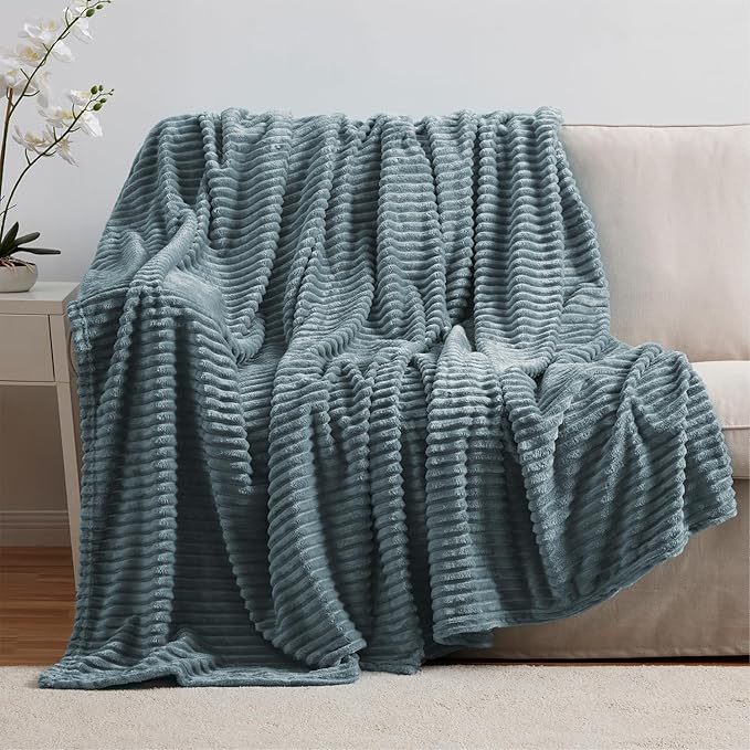 Nestl Blanket Twin Size for Bed - Cozy Warm Fuzzy Blankets for Women, Plush Small Fleece Throws for Girls - Stone Blue, 66 x 90 Inches