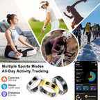uaue Smart Health Ring for Women Men, Vibration Alert, Touch Control, Fitness Tracker Ring with Sleep/Women's Health/Heart Rate/Steps, IP68 Waterproof for iPhone and Android, Gold 7, No Subscription