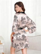 EPLAZA Silk Robes for Women Satin Robe Short Sexy Print Flower Kimono Loungewear Wedding Bridal Party