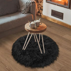 Small Black Round Rug 2ft for Bedroom, Faux Fur Fluffy Circle Rug Furry Carpet for Kids Room Teen's Room Nursery Desk, Plush Circular Shaggy Rug for Living Room Dorm Decor Aesthetic Black