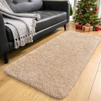 OLANLY 2x7 Machine Washable Runner Rugs for Hallway, Soft Fluffy Shaggy Bedside Rugs for Bedroom, Living Room, Indoor Floor Carpet for Kids Girls and Boys, Nursery Rooms, Home Decor Aesthetic, Beige