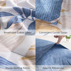 ALEISSEL Blue Botanical Cotton Comforter King Size - 3PC Lightweight Bedding Sets with Ultra-Soft Alternative Fill, Reversible Design with Leaf Pattern, Dark Blue & White (1 Comforter, 2 Pillowshams)