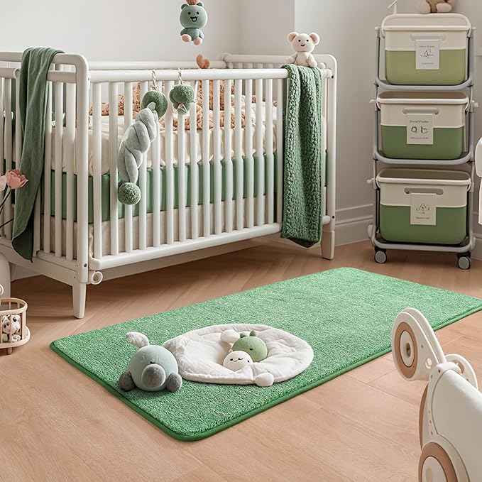 Keeko 2x4 Green Runner Rug, Indoor Bedroom Hallway Entryway Small Area Rugs Non Slip Modern Memory Foam Rugs Low Pile Laundry Room Throw Rug for Dorm Teen Kids Boys Room Decor