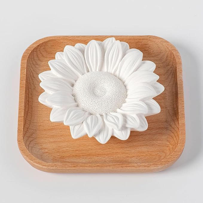Plant Therapy Passive Sunflower Essential Oil Diffuser – No Heat or Water Needed – Natural Aromatherapy Diffuser for Home, Office, Travel – Elegant Ceramic & Wood Design