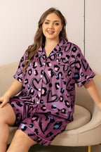 Vozanet Women's Short Sleeve Satin Pajama Sets Silky Ladies Button Down Loungewear Plus Size Nighty Shorts Sets XL to 5XL