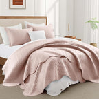 IR Imperial Rooms King Quilt Bedding Set Size (106" x 96") + 2 Pillow Shams (20" x 36"+ 2") - 3 Pcs All Season Lightweight Reversible Microfiber Coverlet Embossed Quilt Bedspread (Peach/Baby Pink)