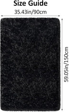 Black Shaggy Rugs for Bedroom Living Room 3x5 Plush Fluffy Rug Soft Fuzzy Fur Home Decor Non Slip Modern Indoor Furry Floor Carpet Throw Area Rug for Nursery Kids Boys Room Dorm Office