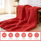 Chunky Knit Blanket - Luxury Soft Cozy 60 * 80 Throw Blanket,100% Woven Blanket Rope Knot Throw Blanket for Couch, Sofa, Home Decor, Gift - Machine Washable (Wine red, 60 * 80)