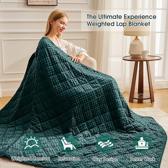 Green Weighted Blanket for Adults 15lbs, 48"x72", Twin Full Size Cooling Minky Heavy Throw Blanket for 120-160lbs, Soft Winter Thick Big Blankets Weighted Comforter Gift for Sleeping