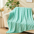 NEWCOSPLAY Super Soft Queen Blanket Aqua Premium Silky Flannel Fleece 3D Checkered Lightweight Bed Blanket All Season Use (Aqua Checkered, Queen(90"x90"))