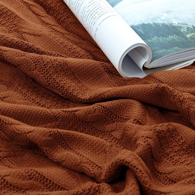 Aormenzy Dark Terracotta Knit Throw Blankets Oversized Cable Knit Decorative Throw Blanket Rust Soft Cozy Knitted Blanket for Sofa Couch Bed, 60" x 80"