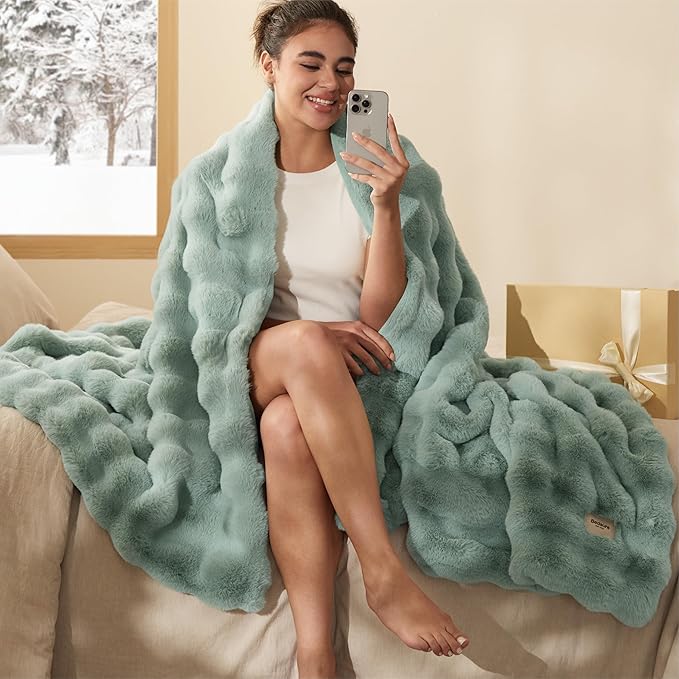Bedsure GentleSoft Fluffy Fuzzy Sage Green Throw Blanket, Soft Cozy Fleece Faux Fur Blanket for Couch, Spring Green Decor Minky Velvet Bed Cover, Thick Warm Plush Women Men Birthday Gifts