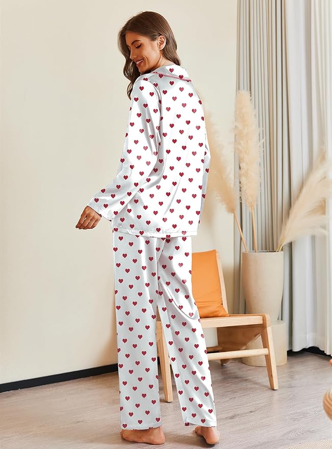 Ekouaer Pajamas For Women Set Silk Pjs 2 Piece Satin Sleepwear Long Sleeve Button Down Lounge Sets With Pant