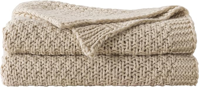 WDCOZY Chunky Cable Knit Throw Blanket Super Soft Warm Knitted Throw Blanket for Couch, Sofa, Chair, Bed Lightweight Breathable Cozy Comfortable Home Decorative Camel Tan Beige 50x60 Inches