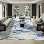 CRYPTOLITE Area Rugs 9x12 Rug for Living Room Abstract Washable Rug with Non-Slip Backing Low Pile Area Rugs for Bedroom, Dining Room, Blue