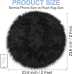 Small Black Round Rug 2ft for Bedroom, Faux Fur Fluffy Circle Rug Furry Carpet for Kids Room Teen's Room Nursery Desk, Plush Circular Shaggy Rug for Living Room Dorm Decor Aesthetic Black
