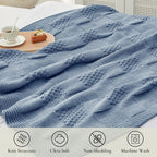 Amélie Home Knit Throw Blanket, Soft Chenille Cozy Breathable Checkered Chunky Decorative Blanket for Couch, Bed & Sofa, French-Inspired Lightweight Warm Gift for Women, Washed Blue, 50"x60"